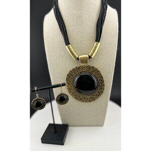 Park Lane Black Onyx Style Necklace Gold Platted Accents Plus Earrings